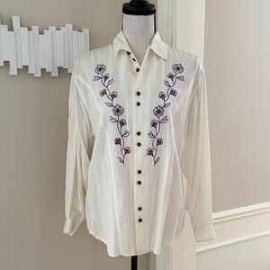 Vintage Liz Wear Embroidered Blouse Petite M Boho Western Floral